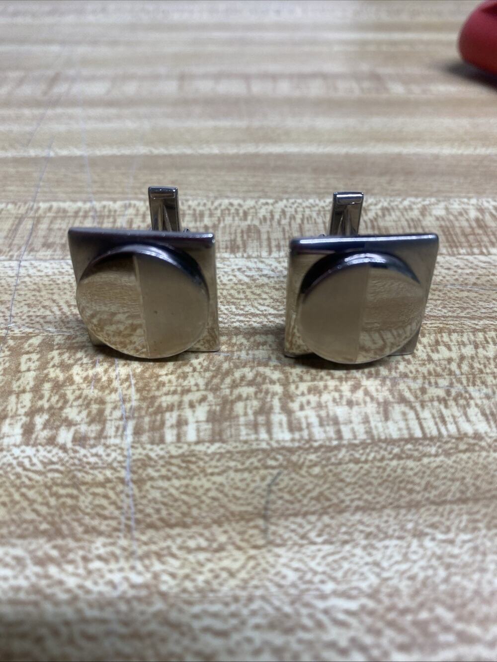 Vintage 50s Square Silver Tone Swank (?) Cufflinks Two Tone Circle Inset